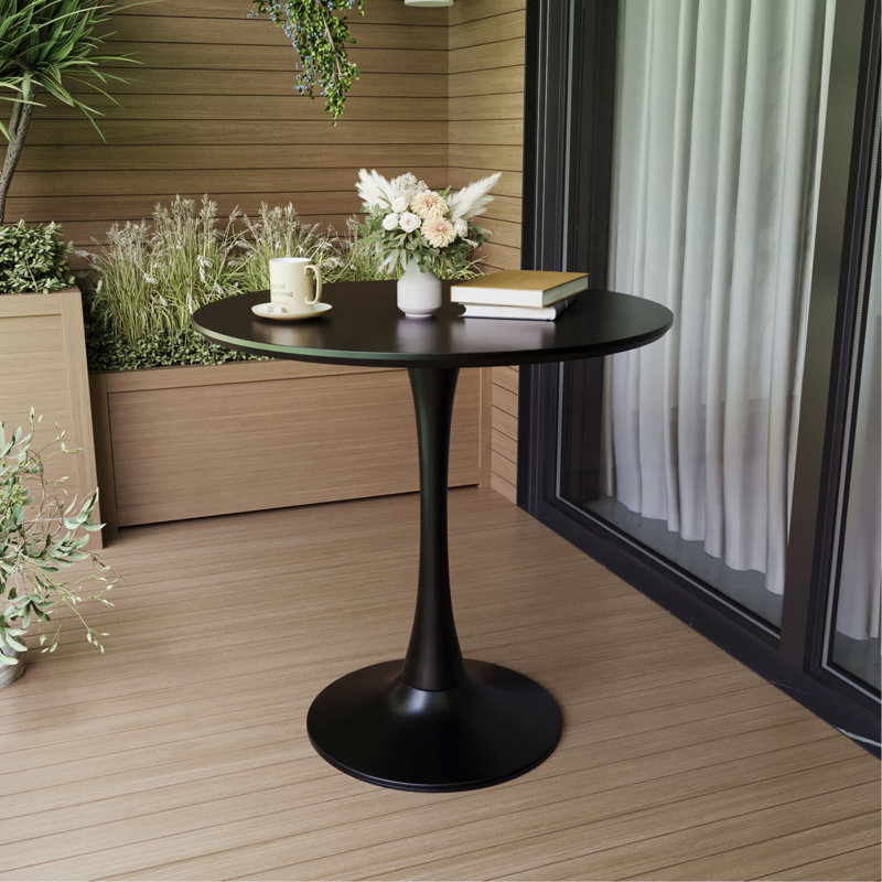 Table de salle à manger ronde 31,5 "noire, table de salle à manger Tulip Kitchen 2-4 personnes avec plateau en panneau de fibres à densité moyenne et base à piédestal, table de bout Mid-Century