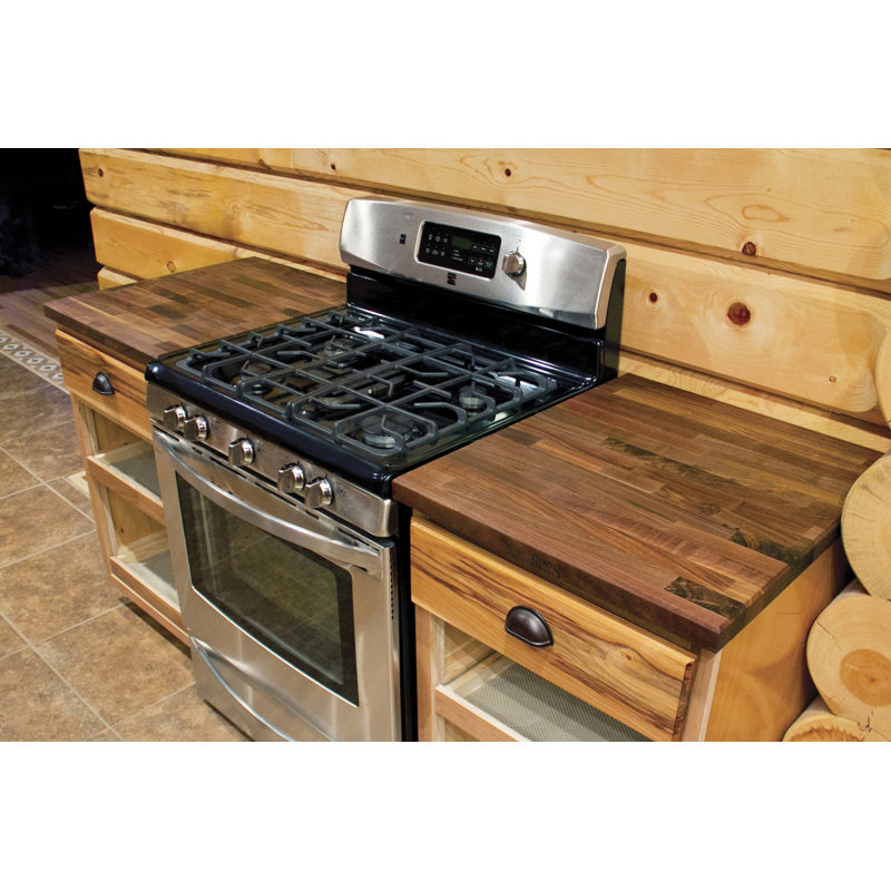 Blended Walnut Solid Wood Kitchen Island Countertop with Casters