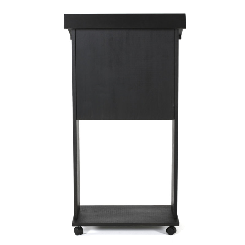 Black Lacquered Plywood Floor-Standing Podium with Shelf and Wheels