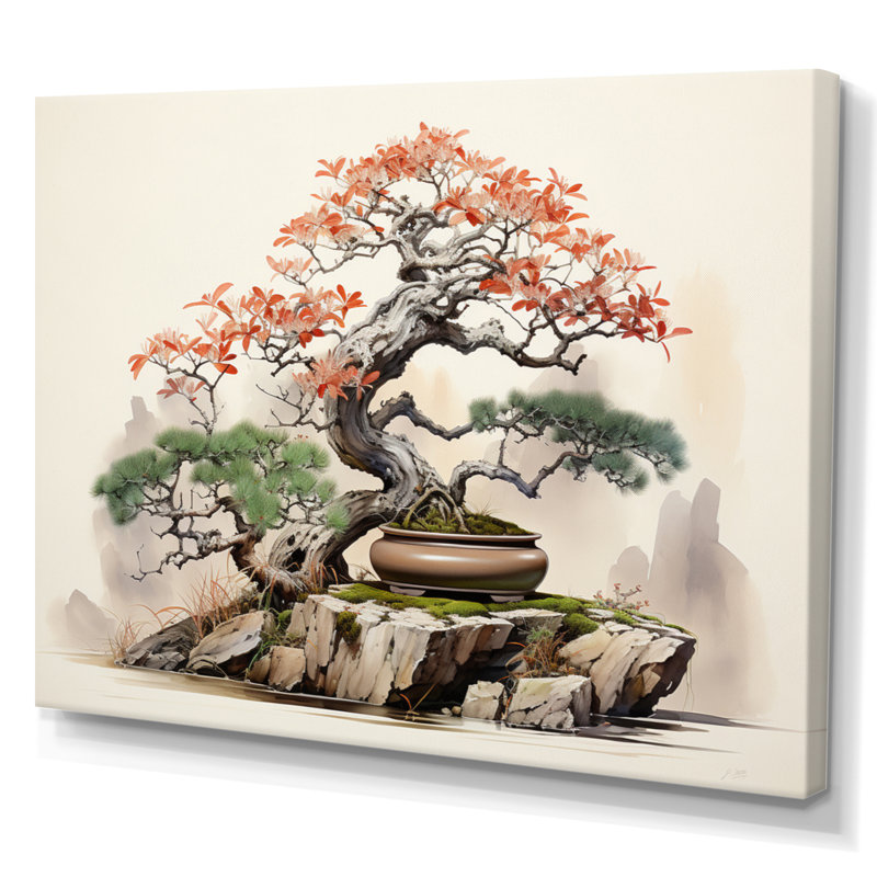 Asian Art Bonsais Wisdom I - Art asiatique, art mural, Toile tendue, H 12 po x l 20 po x P 1 po