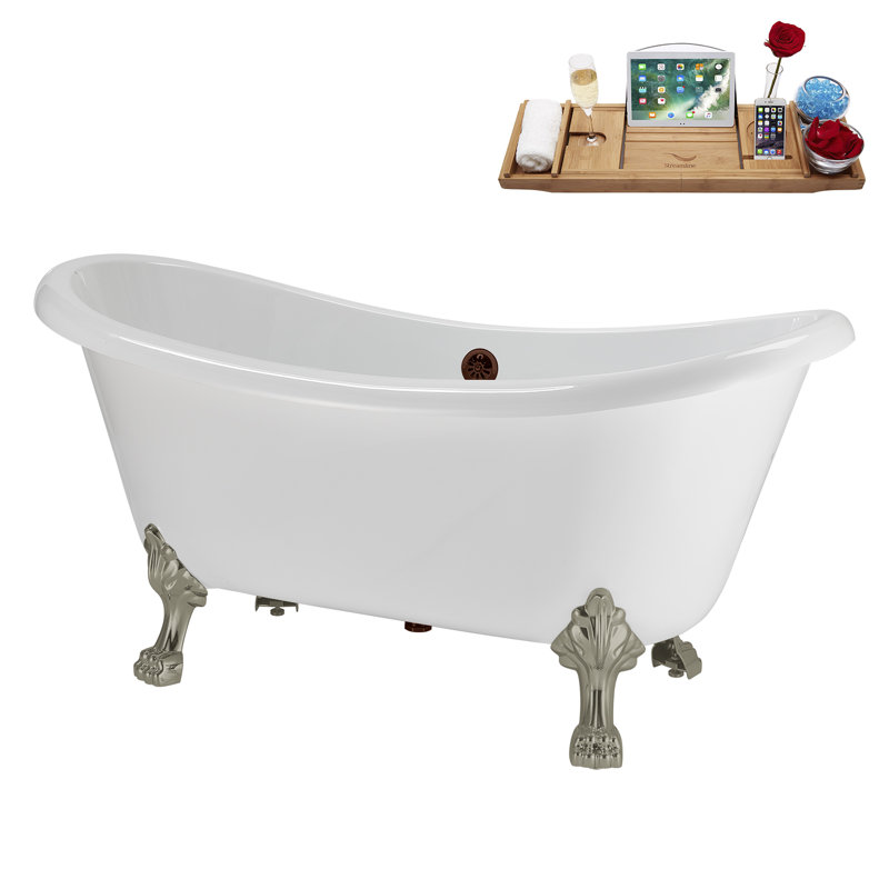 59" Streamline Clawfoot Tub,Tray,Drain, Clawfeet, Brushed Nickel, Matte Oil Rubbed Bronze