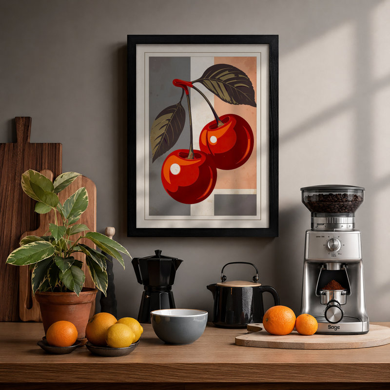 Cherries and Geometry Modern - Framed Print, Black, A3 - 42.0 x 29.7 cm