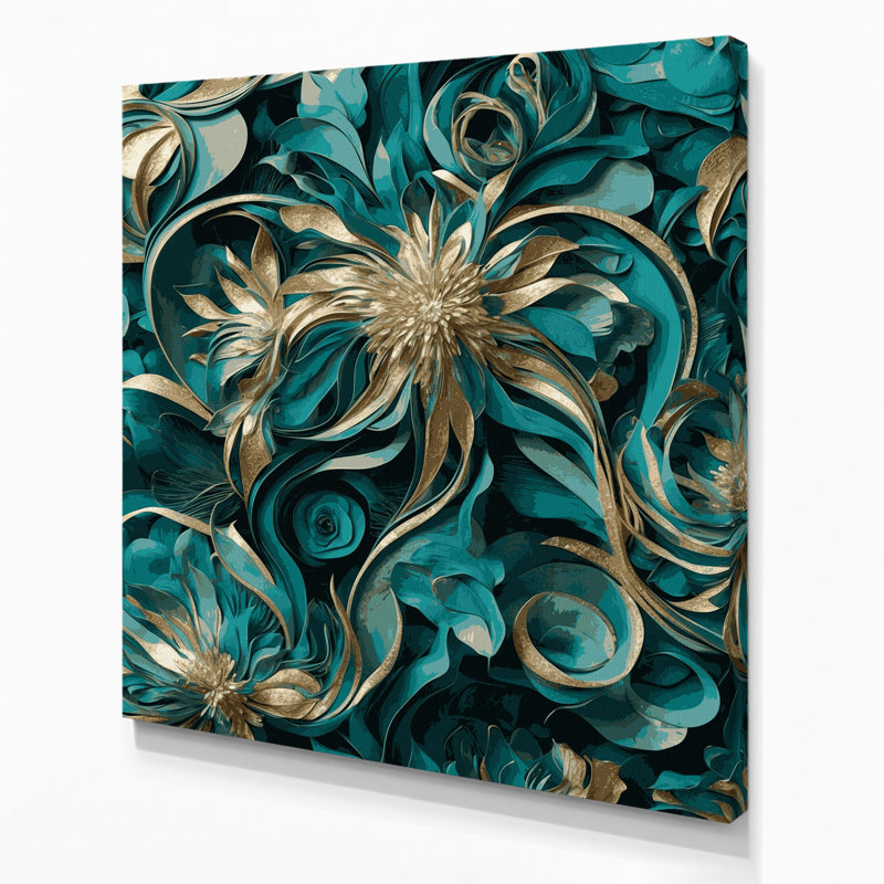 «Abstract Florals 76», art mural sur toile verte