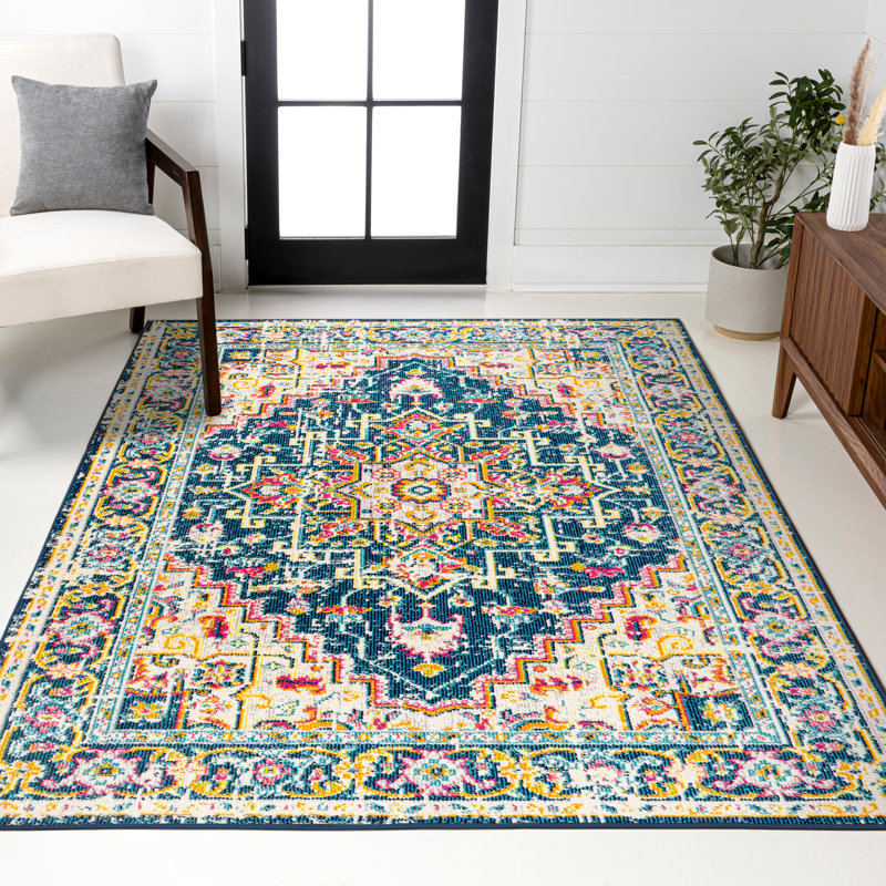 Brooklyn Geometric Medallion Blue/Beige Rug, Rectangle 4' x 6'