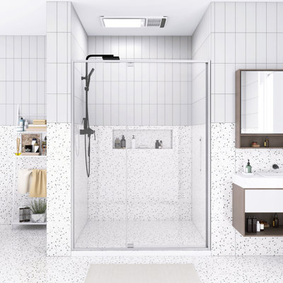 50-54"W X 74"H Framed Pivot Shower Door | Open Outside | Stop At 105 Degrees | 5/16" Tempered Glass | Brushed Nickel