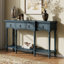 Console Traditional Traditional avec 3 tiroirs à fermeture en douceur et tablette inférieure, structure en bois massif, pieds romains tournés, poignées en cuivre rétro, bleu-648557928