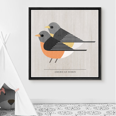 " Minimalist Gray & Orange American Robin Bird Duo "