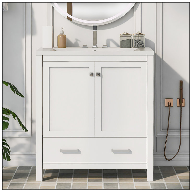 Meuble-lavabo 30 po avec lavabo simple, Blanc, Argent