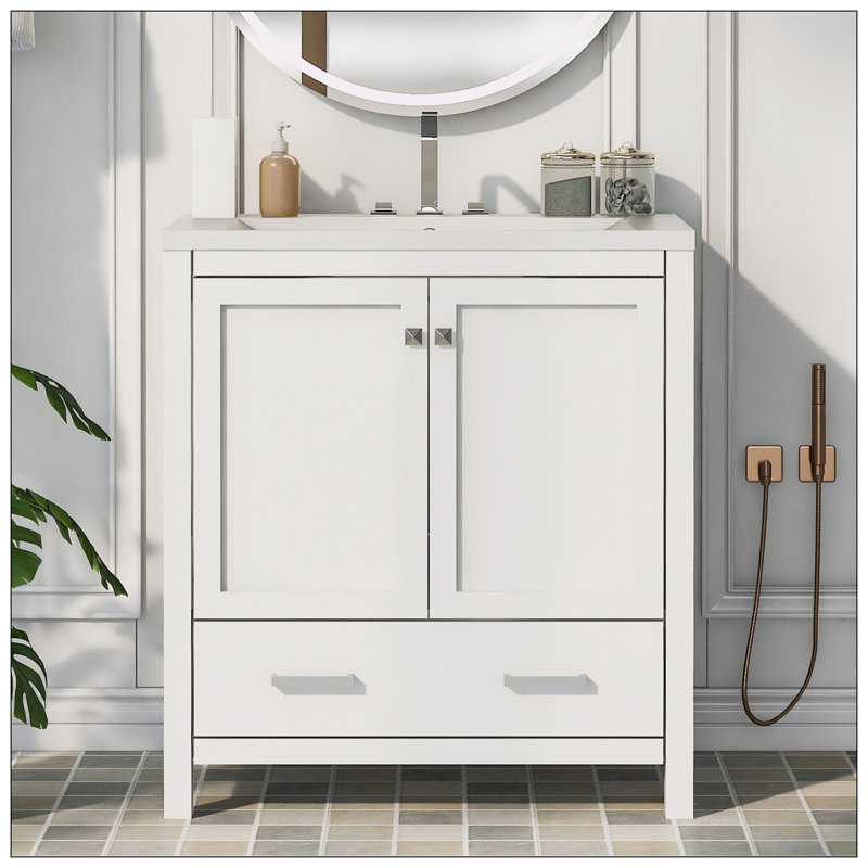 Meuble-lavabo 30 po avec lavabo simple, Blanc, Argent