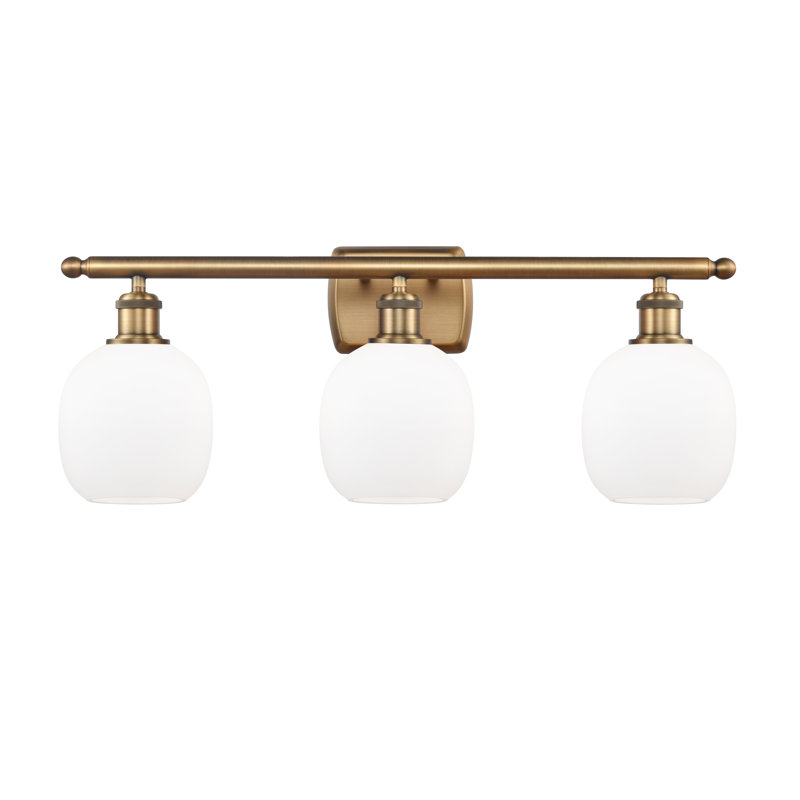 Éclairage de salle de bain à intensité variable 3 lumières Carlucci, Blanc mat, Laiton brossé, Ampoule DEL 6 watts Vinage