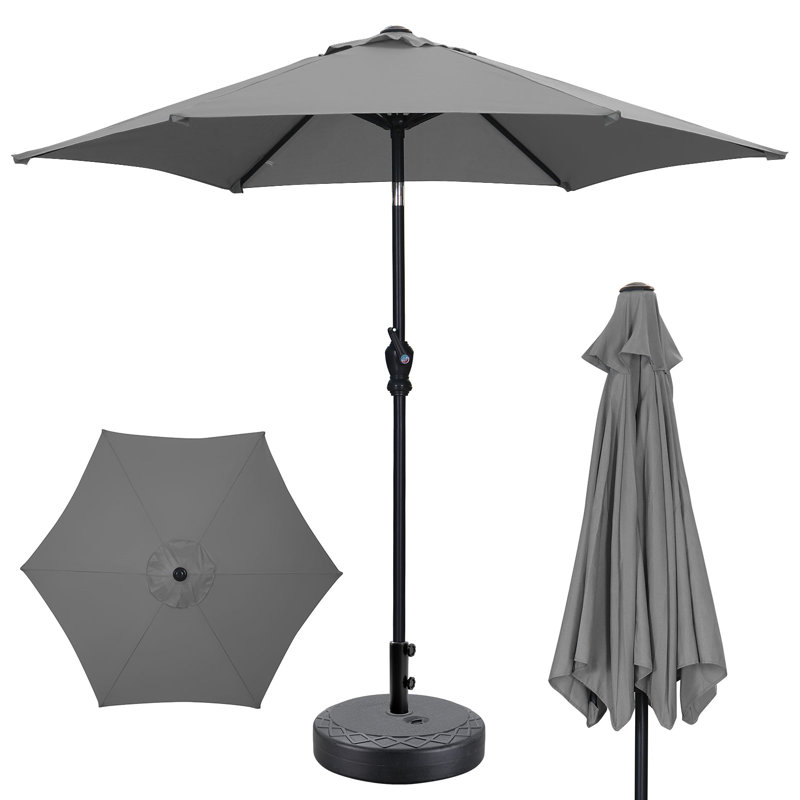 Parasol de patio 7,5 pi avec base, Gris