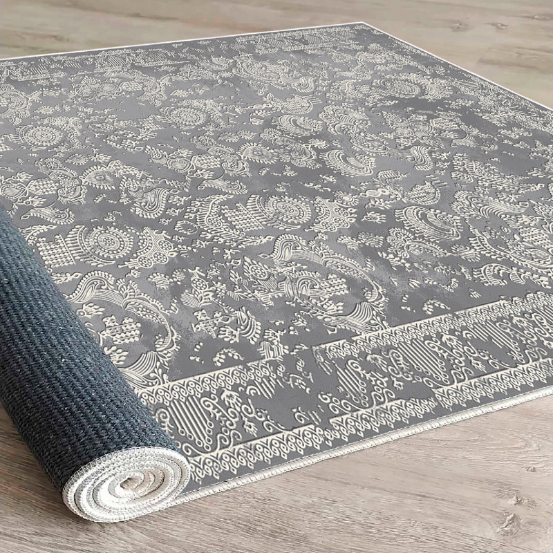 Wencil 100% Cotton Area Rug (23.6 x 39.4 Inches), Dark Grey & White | Antibacterial, Non-Slip PVC Underside, 0.3 in Pile Height | Machine Washable, Durable Felt Base | Perfect for Living Room, Bedroom & Dining Spaces