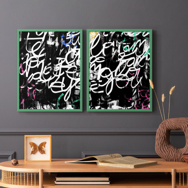«Graffiti Scribe I», reproduction encadrée de qualité supérieure - prête à être accrochée - aucun clou requis - aucun clou requis