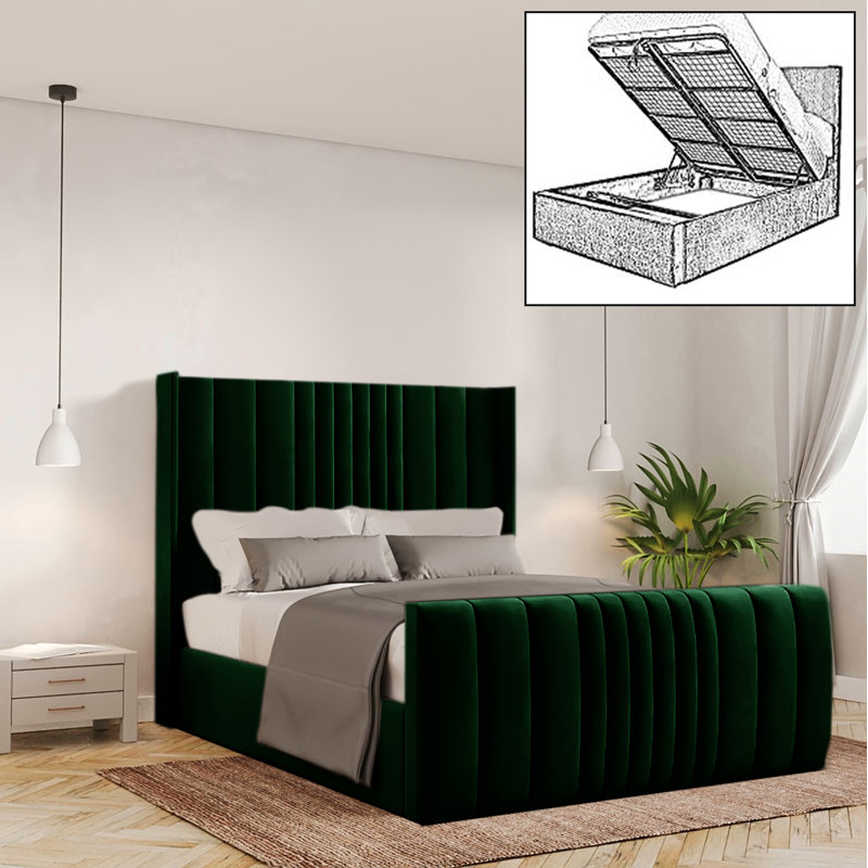 Bastin Upholstered Ottoman Storage Bed, Emerald, Kingsize (5')