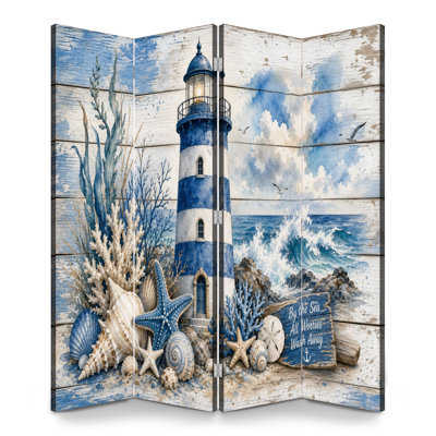 Cloison pliante 4 panneaux paravent Royal Sea Seahells Starfish Coastal