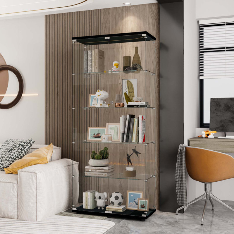 Vitrine en verre avec porte double 5 tablettes, H 14,37 po x l 73,82 po x P 31,69 po, Noir
