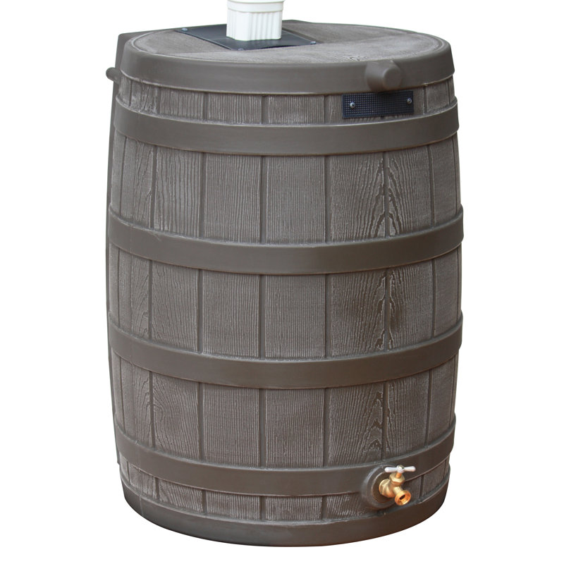Good Ideas Rain Wizard Whiskey Style Rain Barrel with Overflow and Spigot, Oak, 28.25" H x 22" W x 21.5" D