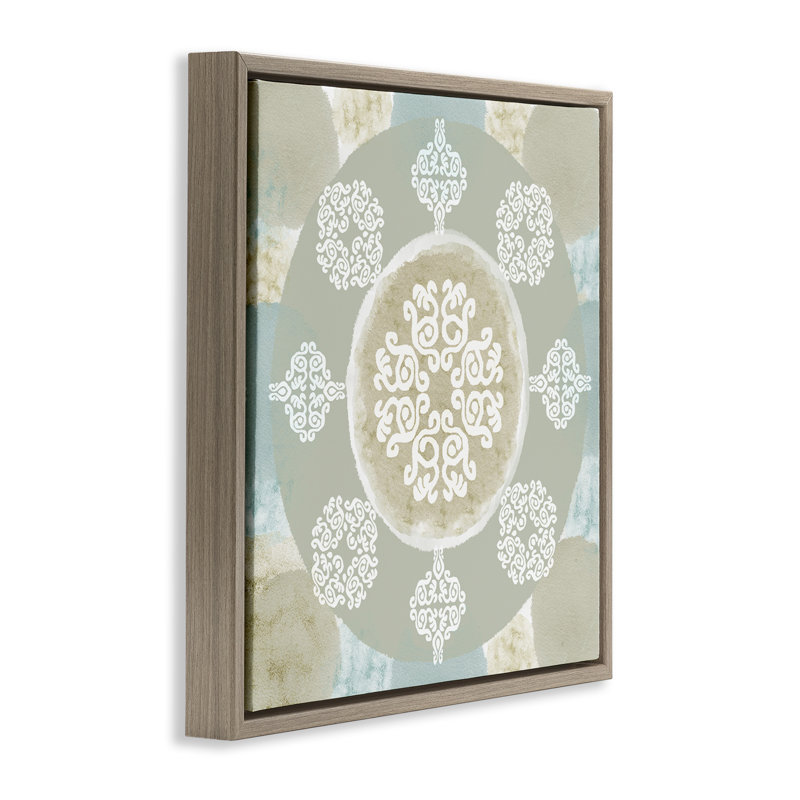 «Mint & Beige Mandala Floater», art mural sur toile par Flora Kouta, H 18 po x l 18 po x P 1,7 po