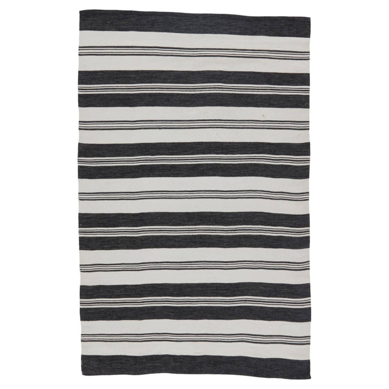 Wendy Jane Flatweave Striped Area Rug in Black/Gray, Rectangle 8'10" x 11'9"