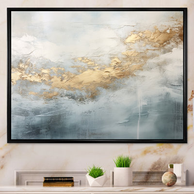 Beige Blue Gold Ocean Storm V - Abstract Shapes Framed Prints