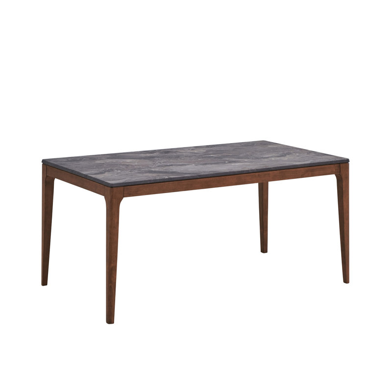 Table de salle à manger avec dessus en pierre et finition noyer