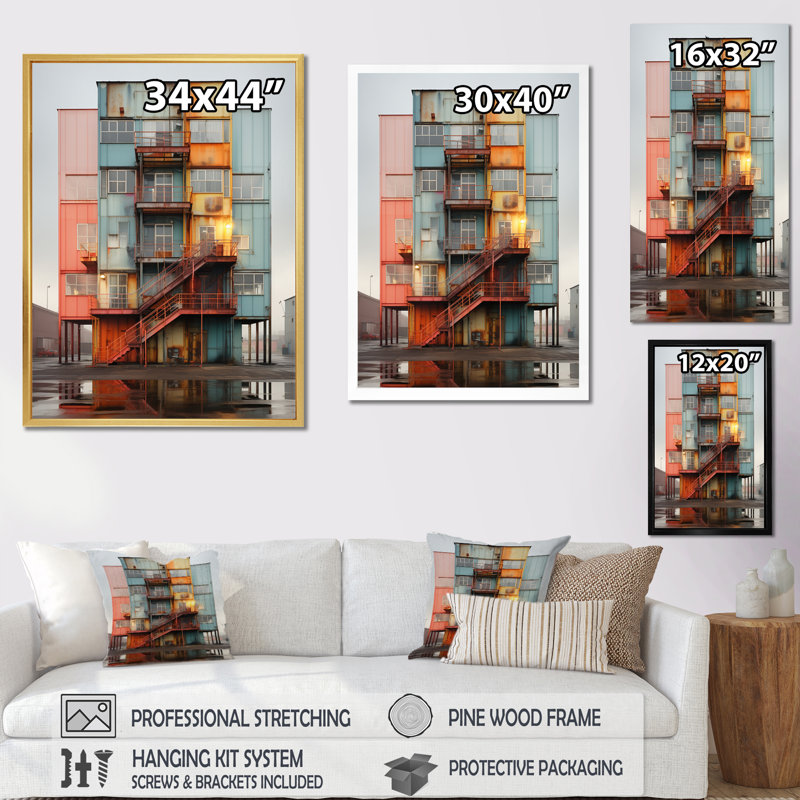 «Warehouse Industrial Cubic Palette IV», reproduction sur toile, Cadre simple argenté, H 20 po x l 12 po x P 1 po