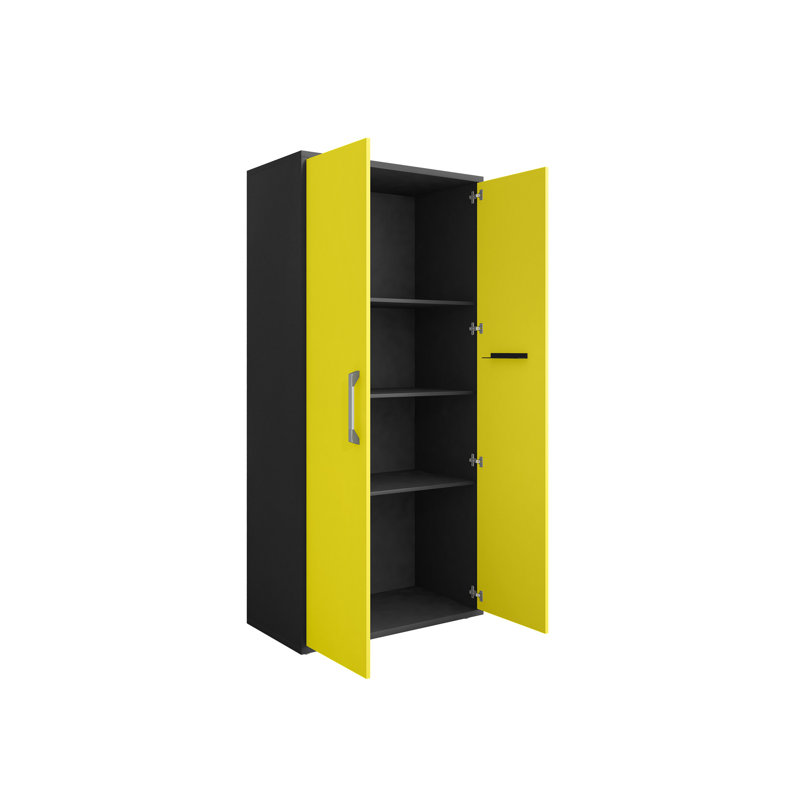 Ensemble d'armoire de rangement moderne 35 "avec tablettes réglables jaune Eiffel, Noir / Jaune