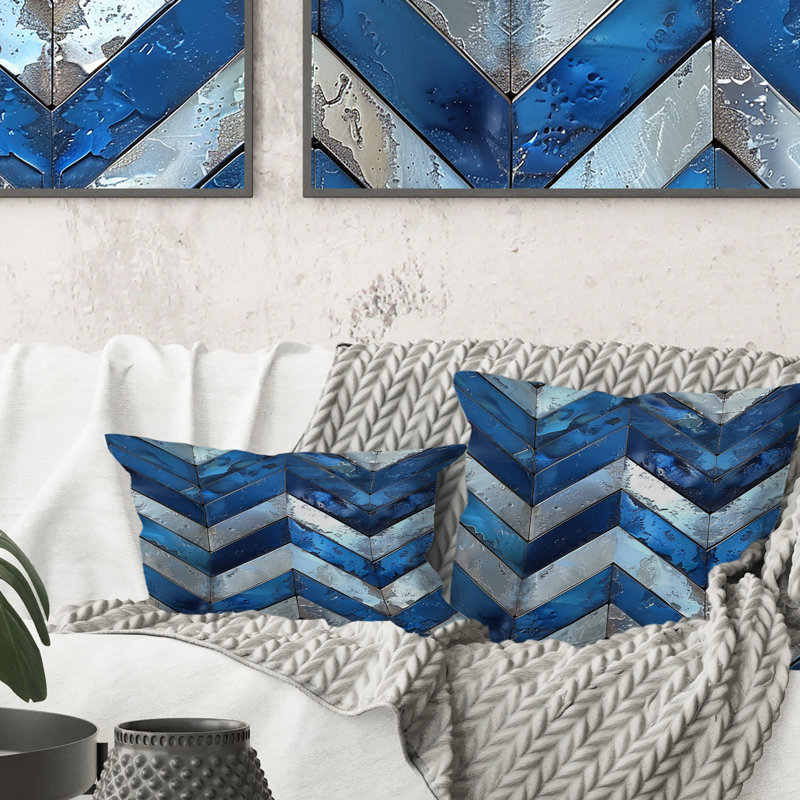 Coussin lombaire bleu moyen Mid-Century Chevron II - Mid-Century