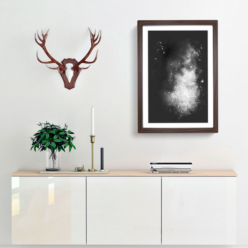 Moon Craters - Picture Frame Graphic Art Print, 45cm H x 33cm W x 2cm D, Walnut Framed
