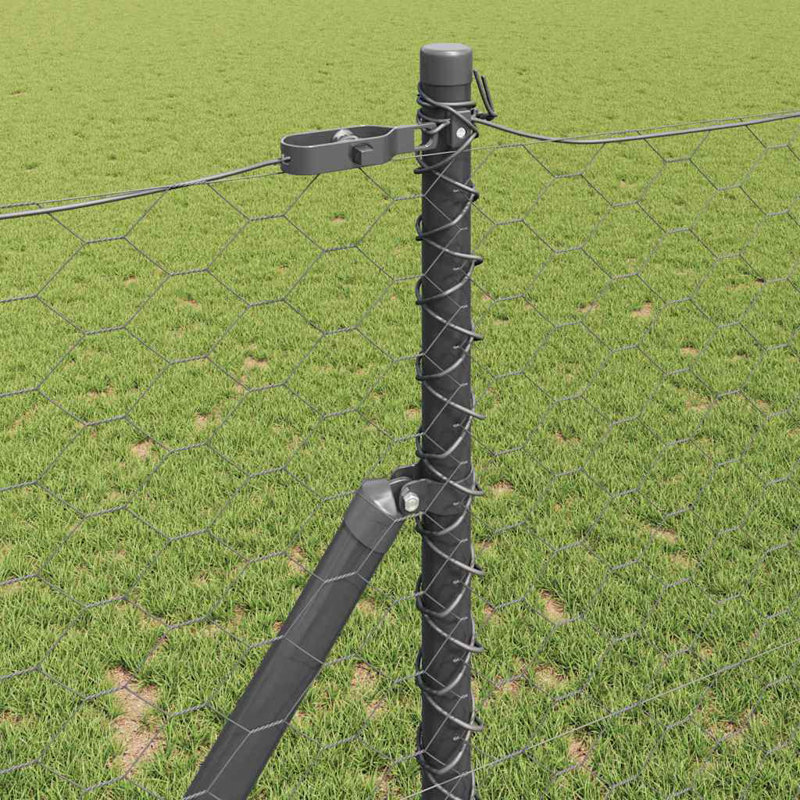 Vidaxl Fence With Posts PVC-Coated Steel, Grey, 120cm H x 2500cm W x 3.2cm D