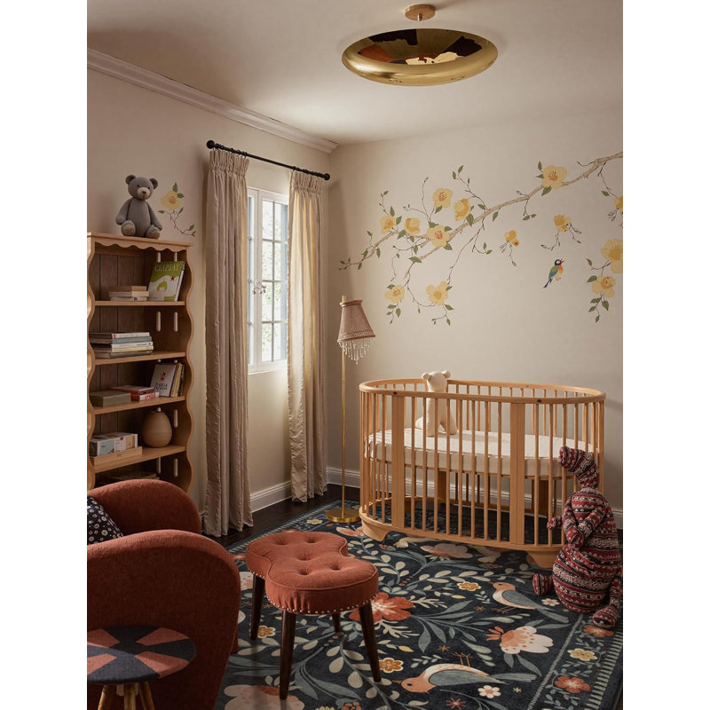 Goldene Boho Bird Area Rug Washable Rugs for Living Room, Large Floral Bedroom Carpet Low-Pile, Rectangle 5' x 7'