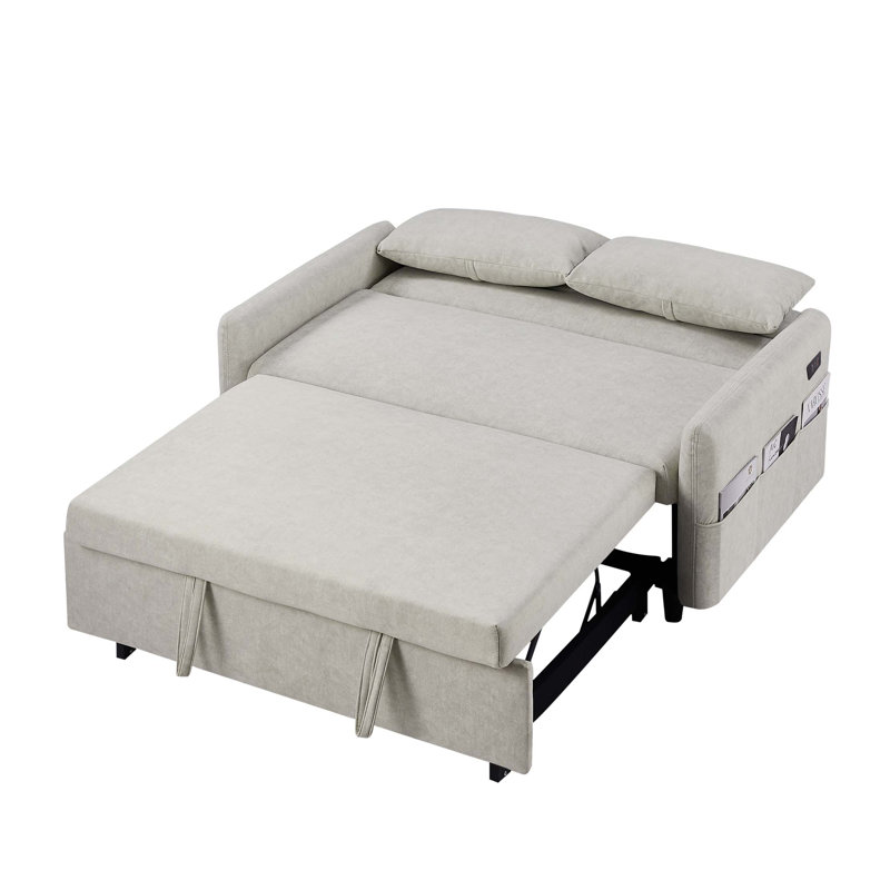Pull-Out 2-Seater Sofa Bed With Adjustable Backrest And Multiple Convenient Features, Beige