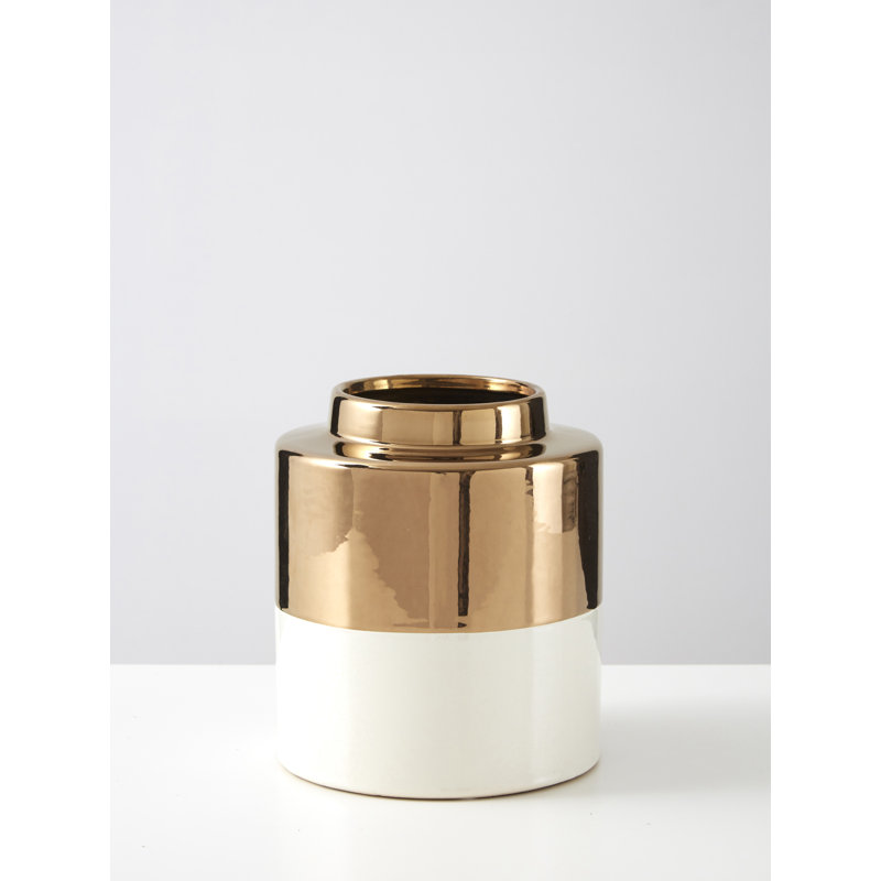 Ahmed Ceramic Table Vase, 34cm H x 14cm W x 14cm D, Grey/Gold
