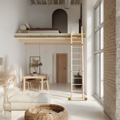8FT Gold Rolling Library Ladder Hardware Kit, Telescopic Upper Roller,Ladder Not Included