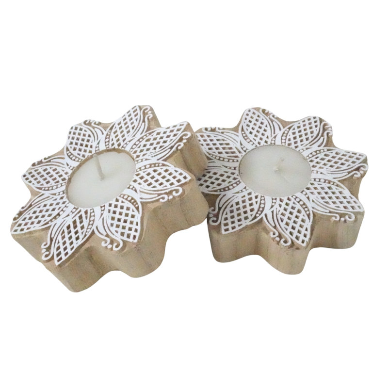  Vintage Style Wooden Candle Holder Handcrafted Block Design with Smooth Wood Stain-(Pack Of 10), 10