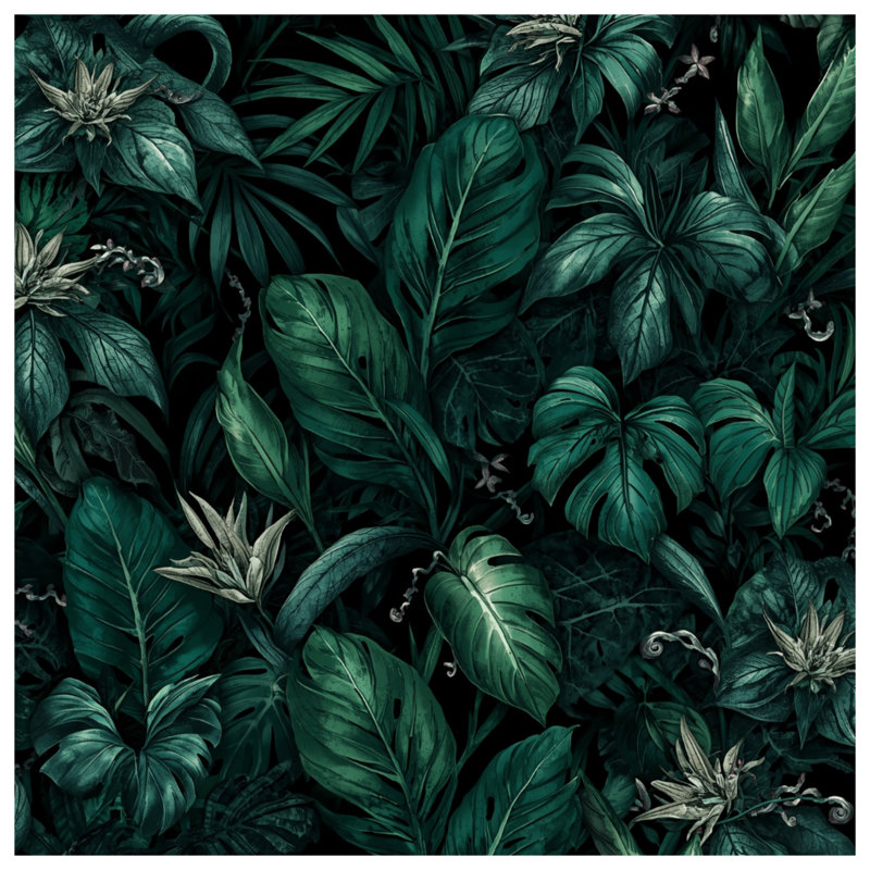 Tapisserie murale feuilles de verdure tropicales - décoration murale feuillage, H 50 po x l 60 po avec 4 œillets