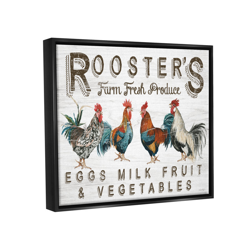 «Rustic Roosters Farm Fresh Produce Floater» par Cindy Jacobs, Cadre flottant noir de jais, H 17 po x l 21 po x P 1,7 po
