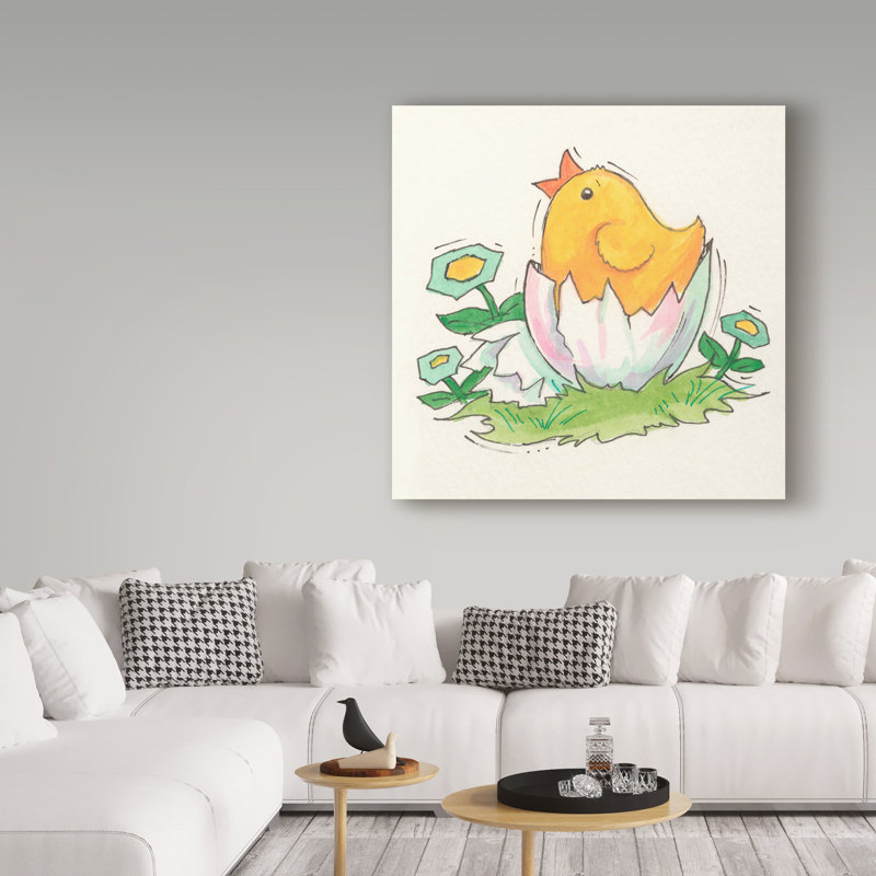 « poussin i/oeuf », art sur toile, H 18 po x l 18 po x P 2 po