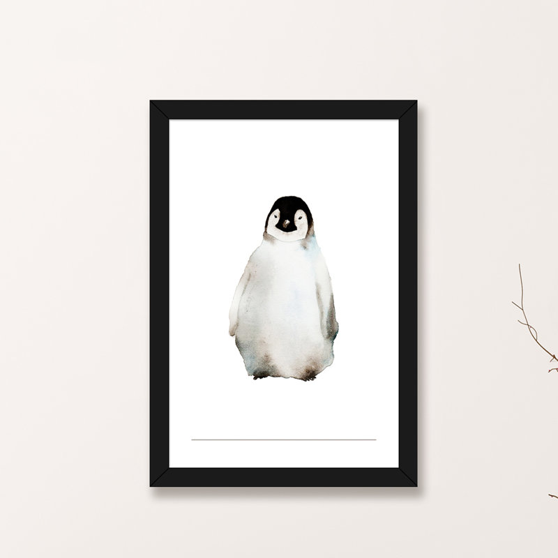 Art pingouin, H 24 po x l 16 po x P 1 po, Papier avec cadre noir