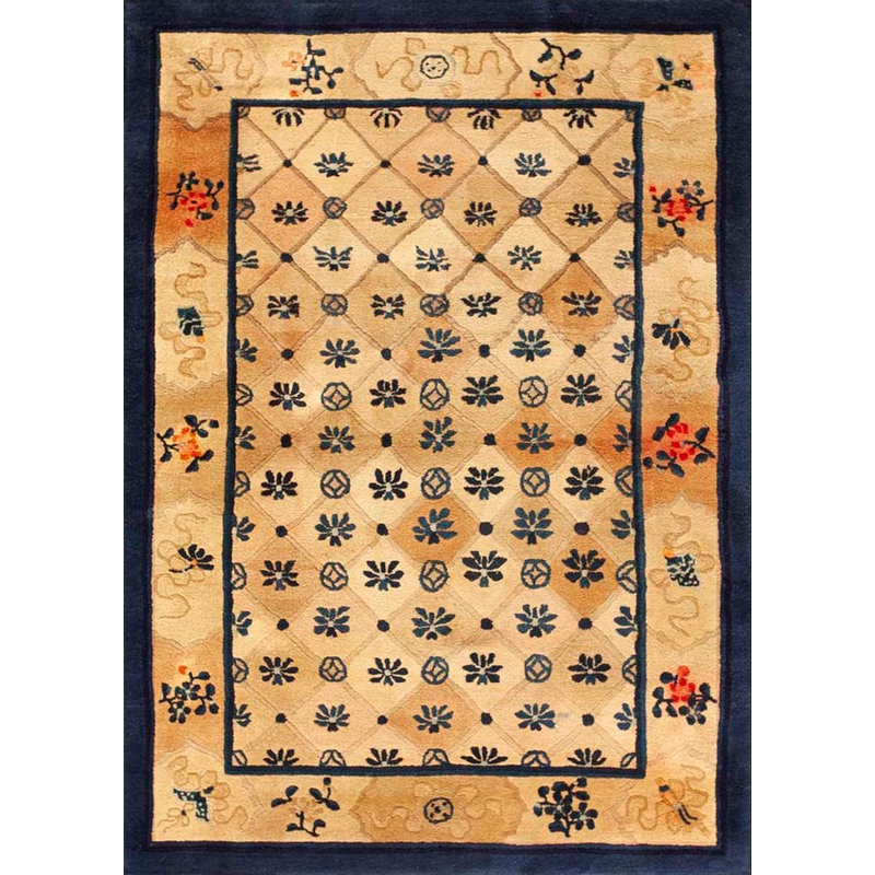 Antique Peking Chinese Allover Geometric Beige 1900s Rug