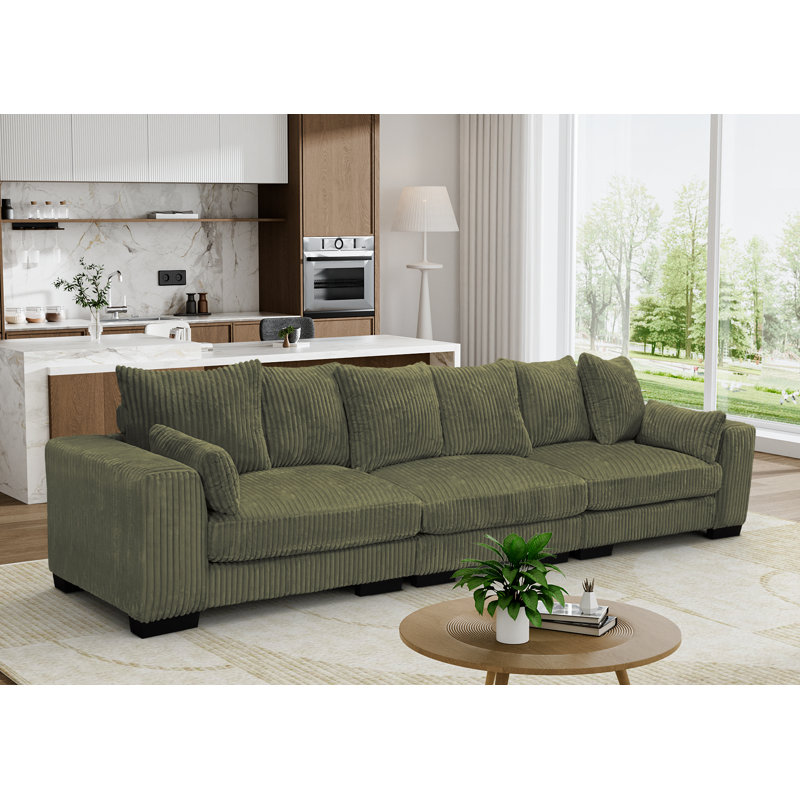 Grand canapé en velours côtelé à compression 3 pièces 142,5 po, Olive