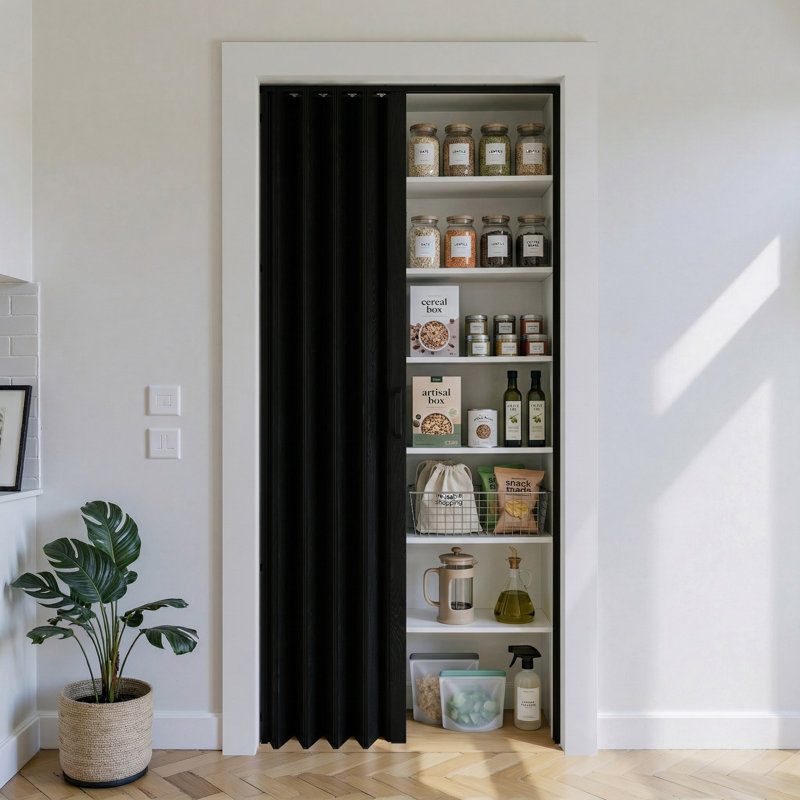 Porte accordéon à double couche en PVC / vinyle, 42" x 80", Noir