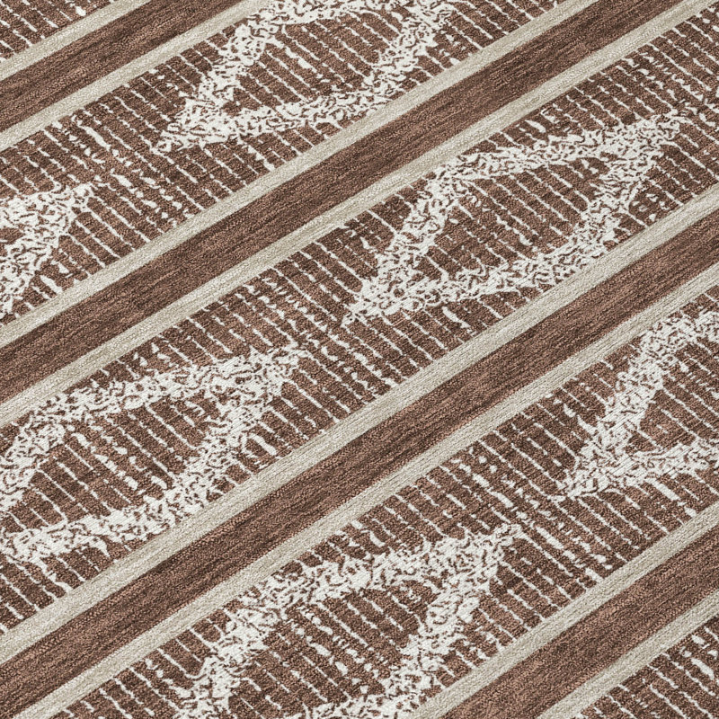 Brown Diamond Pattern Washable Synthetic Area Rug 10' x 14'