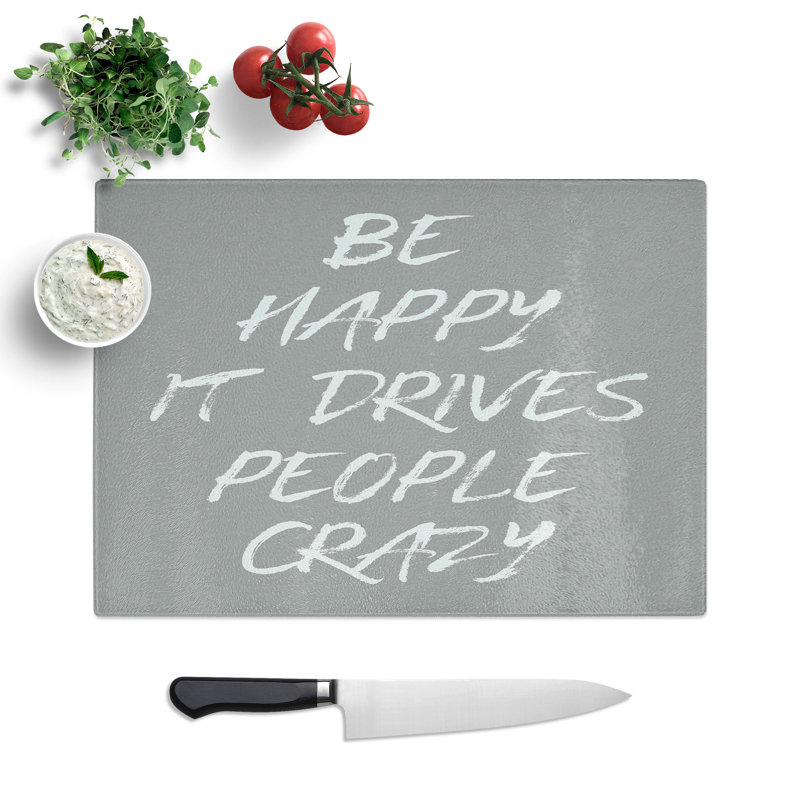 Be Happy Typography Chopping Board, 0.4cm H x 28.5cm W x 39cm L