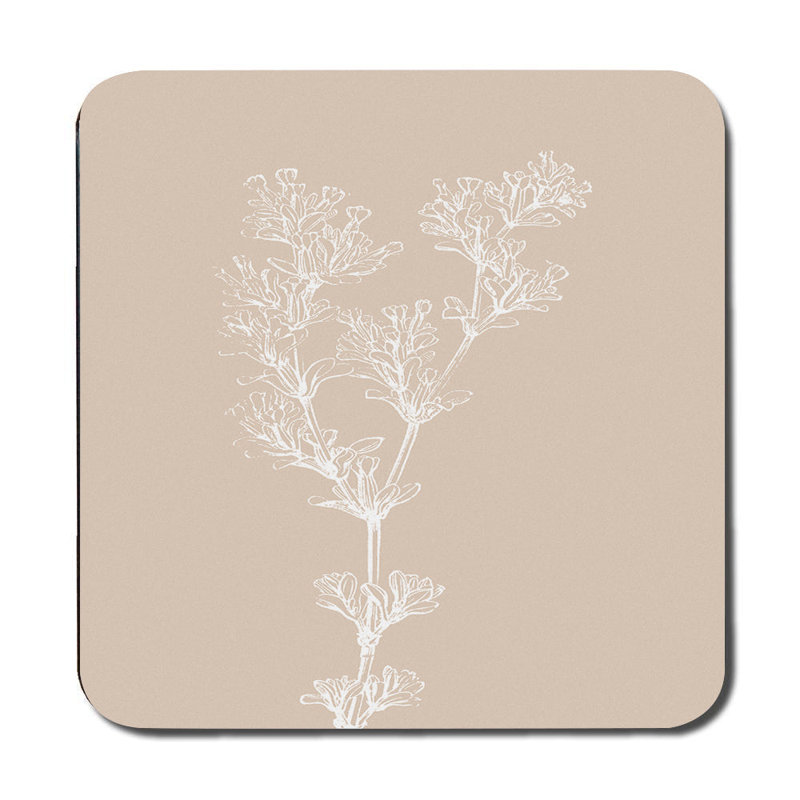 Placemat Coaster Set 12 Wood Bottom Botanical Print Beige Collection Exclusive Edition