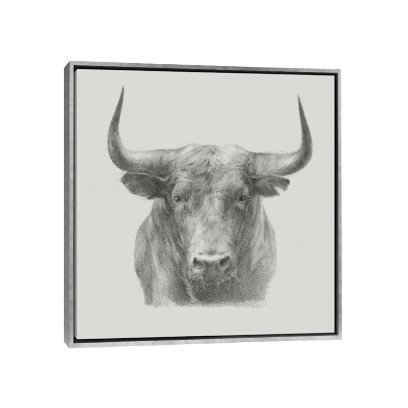 " Black Bull " by Ethan Harper, 37" H x 37" W x 1.5" D, Silver Framed, No Mat