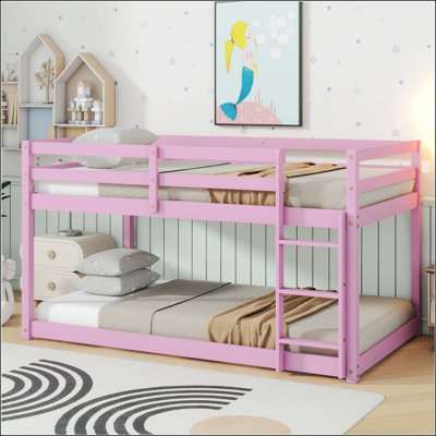 Twin Over Twin Floor Bunk Bed With Ladder