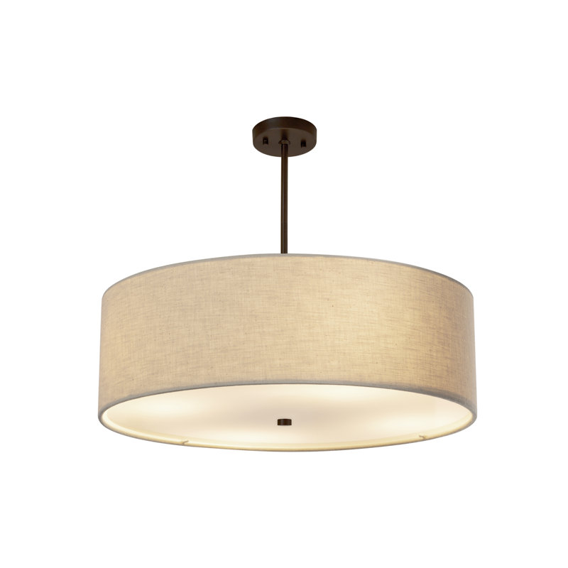 Lustre à abat-jour cylindrique 6 lumières, Bronze foncé, Crème, crème