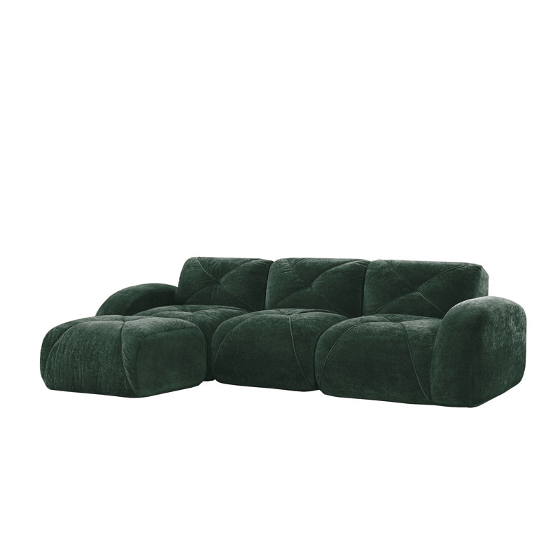 L-Shaped Soft Velvet Fabric, 29.9" H x 110.6" W x 67.3" D, Green