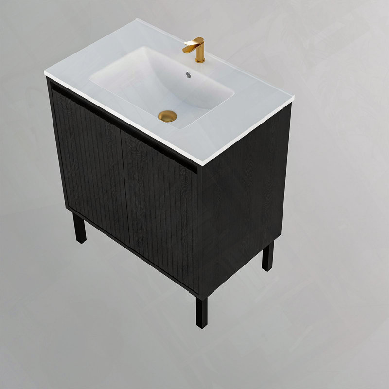 Meuble-lavabo flottant sans lavabo pour un assemblage rapide et facile, Noir mat
